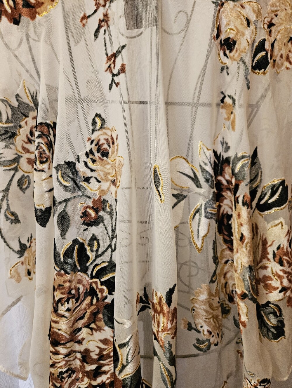 Marcus Adler Sheer Floral Kimono Cover-Up in Cream and Brown - Picture 3 of 12